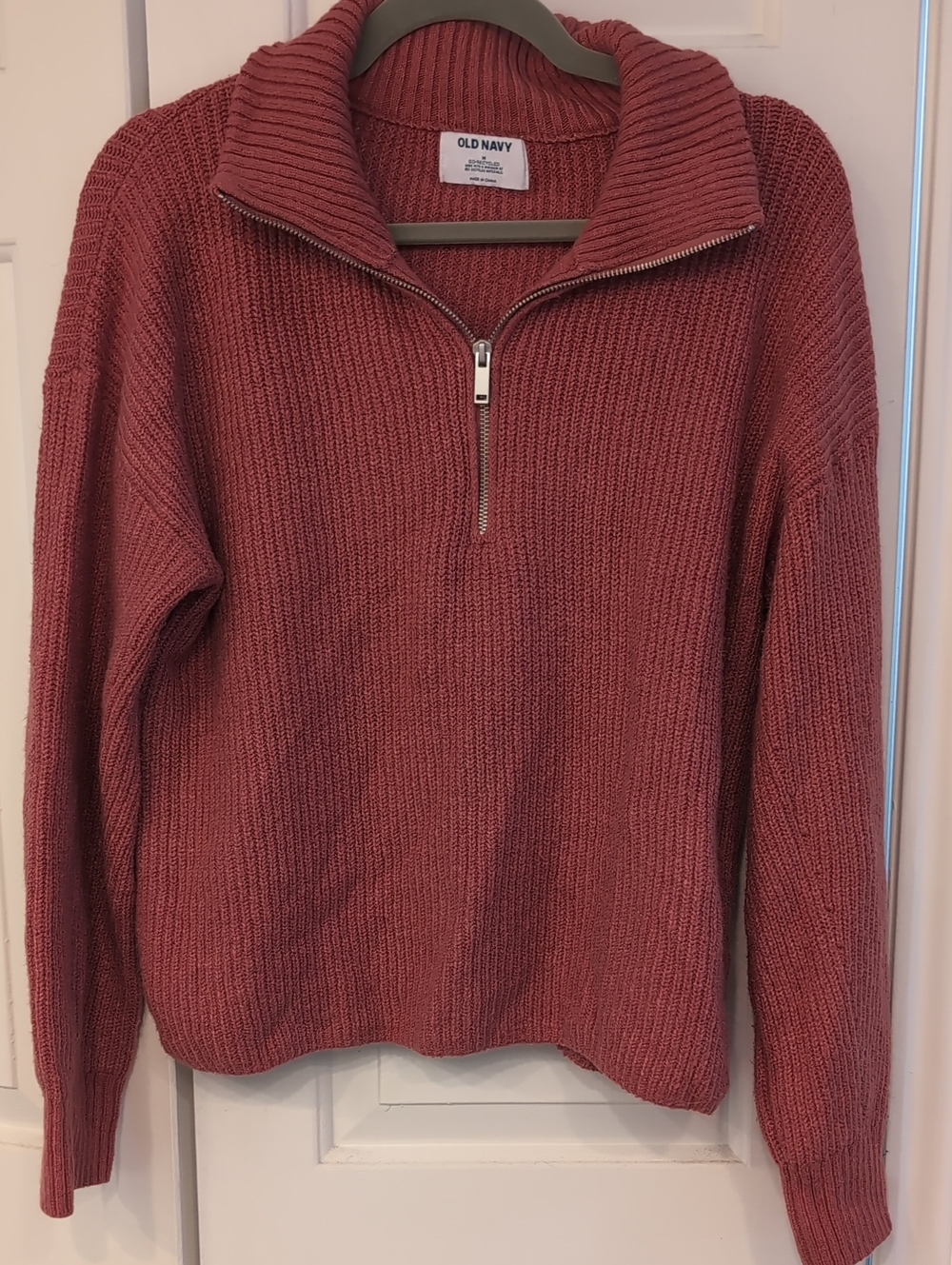 Old Navy Half-Zip Mock Neck Sweater in Rust Red